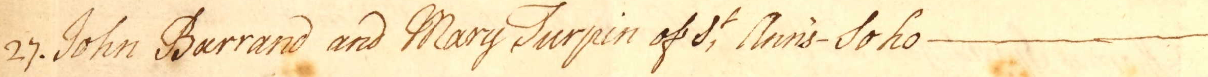 Parish Record of Marriage – John Barraud and Mary Turpin