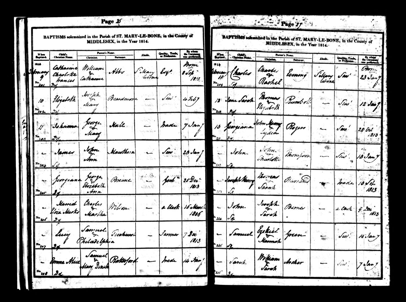 Baptism record of Joseph Henry Barrand 1813