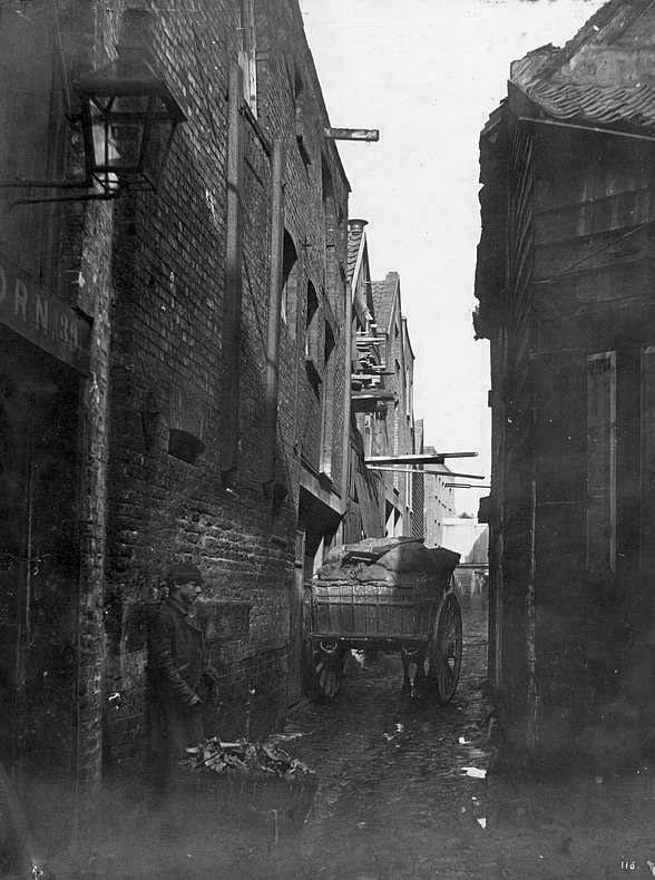 One of the alleyways in Lower Fore Street about 1860