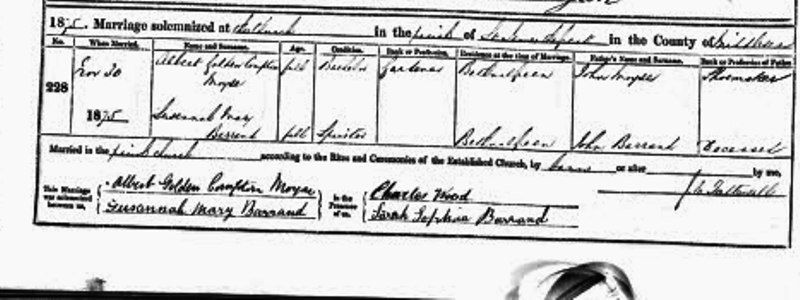 Marriage certificate of Susannah Mary Barrand and Albert Moyse