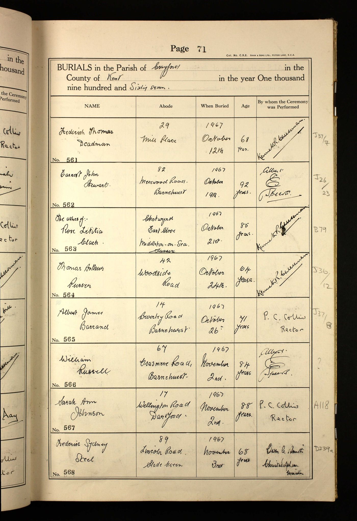 Burial record of Albert James Barrand