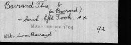 Pallot’s marriage Index of marriage – Thomas Barrand and Sarah Took