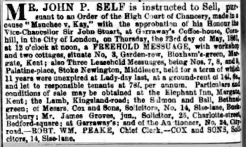 Lease of Palatine Place property when Isaac left in 1861 Morning Advertiser 04 May 1861