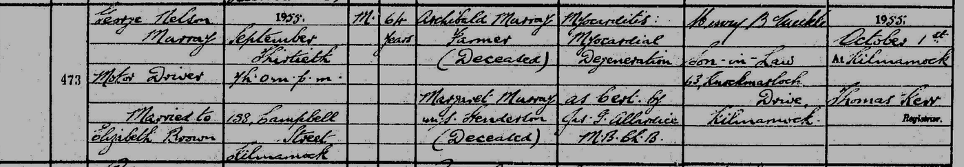 Death Certificate George Nelson Murray 1955