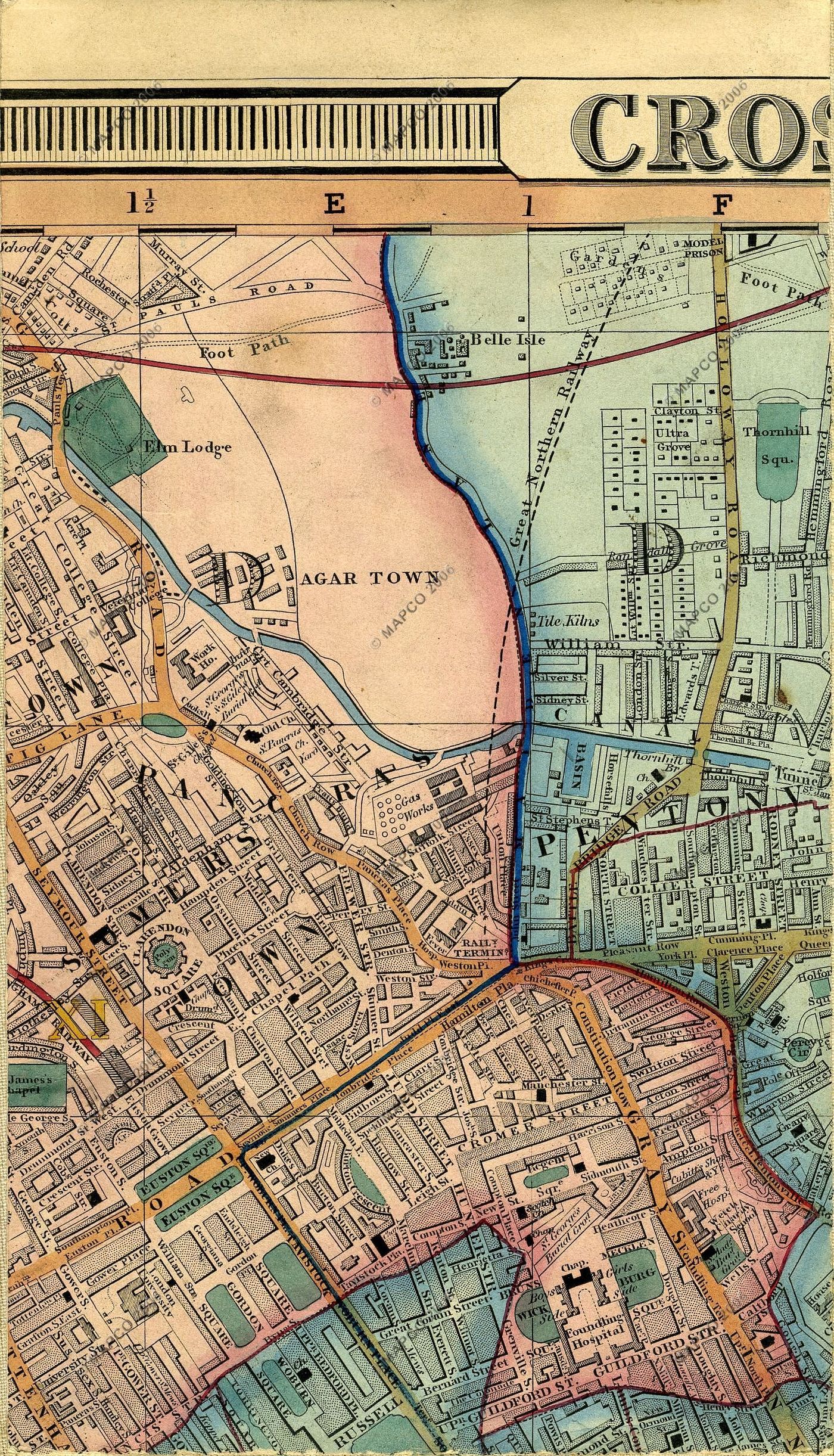 1850 Map of Kings Cross area of London showing Collier Street