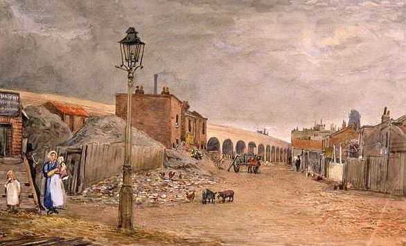 This painting of Lambeth is dated 1848 and shows the new railway arches.