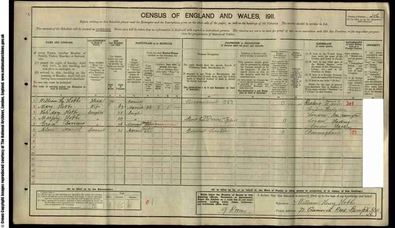 1911 census of Grace Hobbs – living with parents