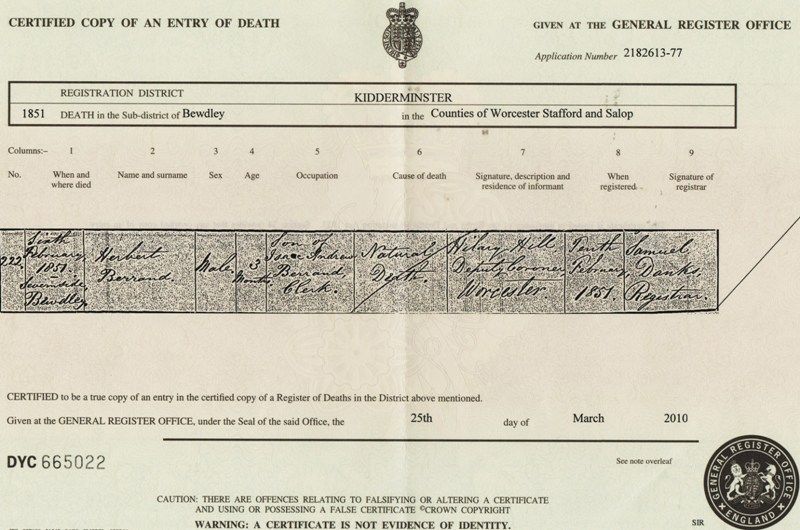 Death Certificate for Herbert Barrand