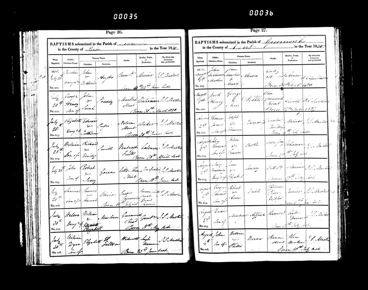 Baptism Record of Thomas James Barrand