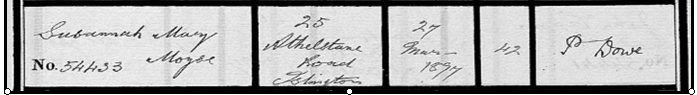 Burial of Susannah Mary Moyse