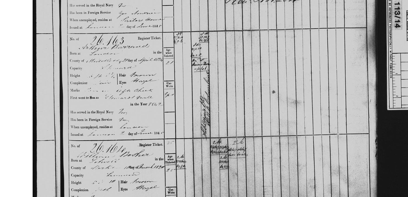 Seamen's registration card for Arthur Barrand