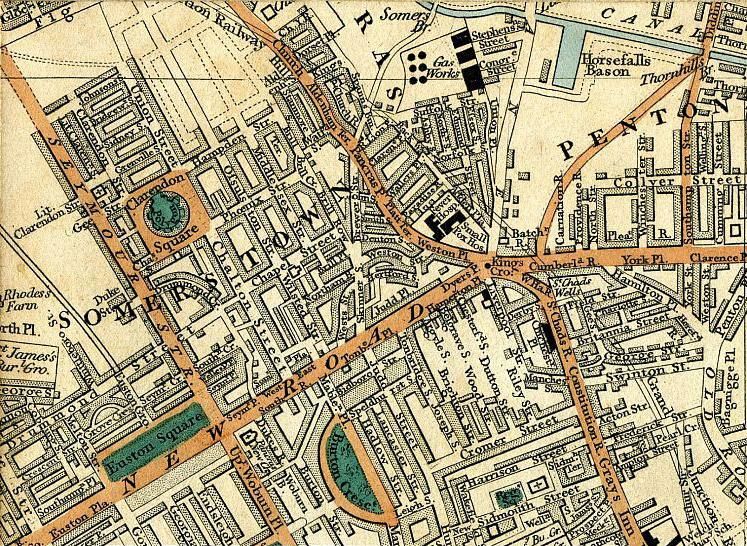 Map of Somers Town 1837 showing Weston Street where John Barraud, son of Francis-Gabriel lived.