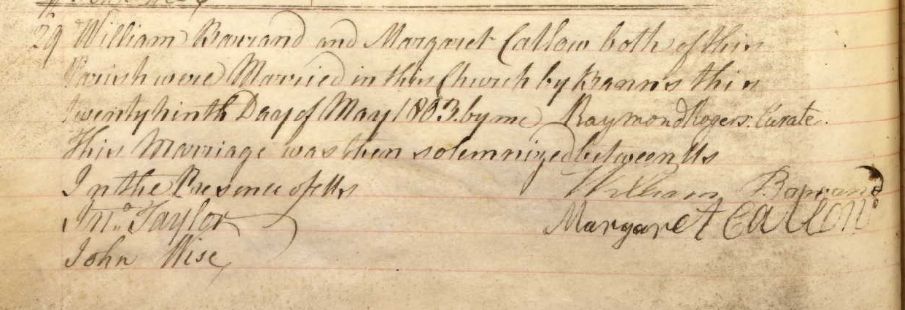 Marriage William Barrand and Margaret Catlow (Callow)