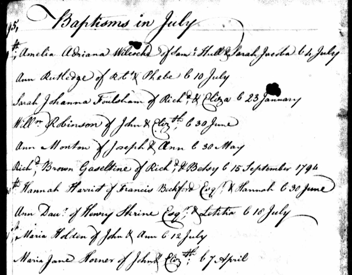Baptism Record of Nancy Ann Routeledge