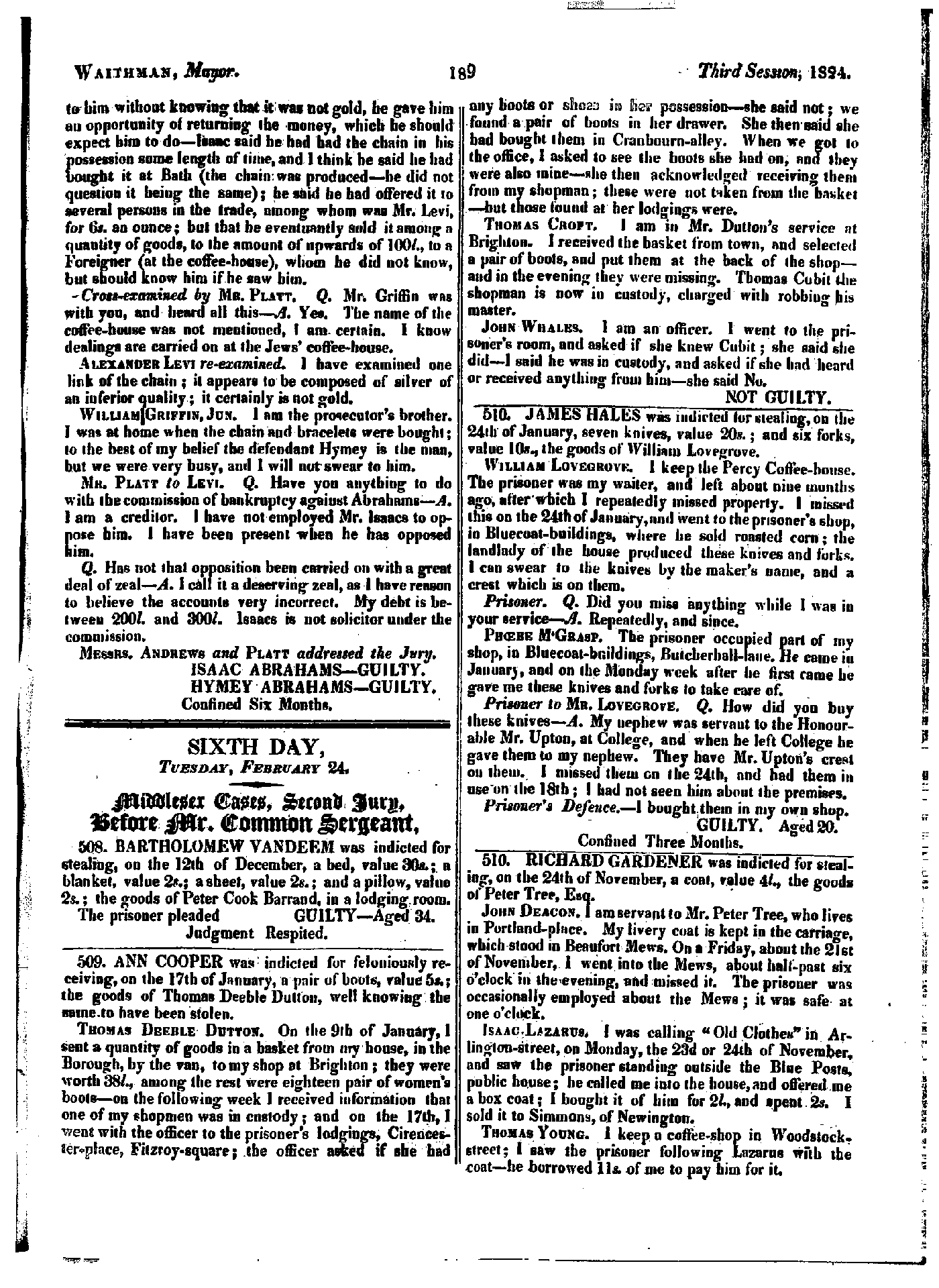 Old Bailey record for Bartholomew Vandeem.