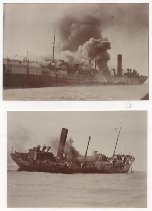 Photographs of the burning ship