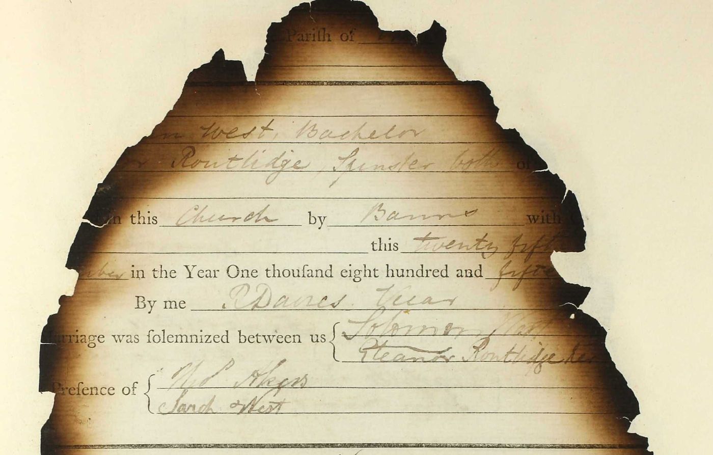 Apprentice record of Solomon West –2nd March, 1824 Marriage of Solomon West and Eleanor Routeledge