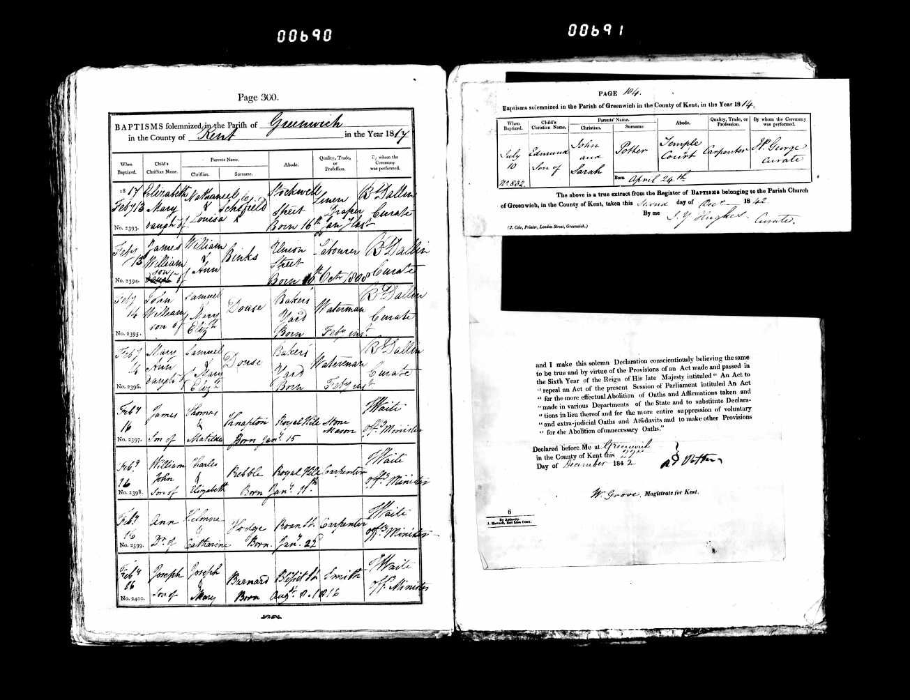 Baptism Record of Joseph Barnard – parents Joseph Barnard + Mary