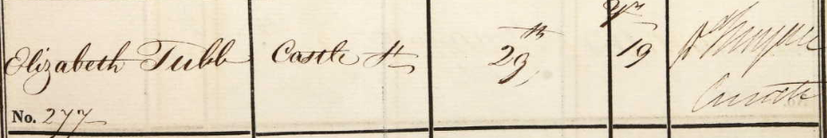 Burial Record of Elizabeth Tubb.