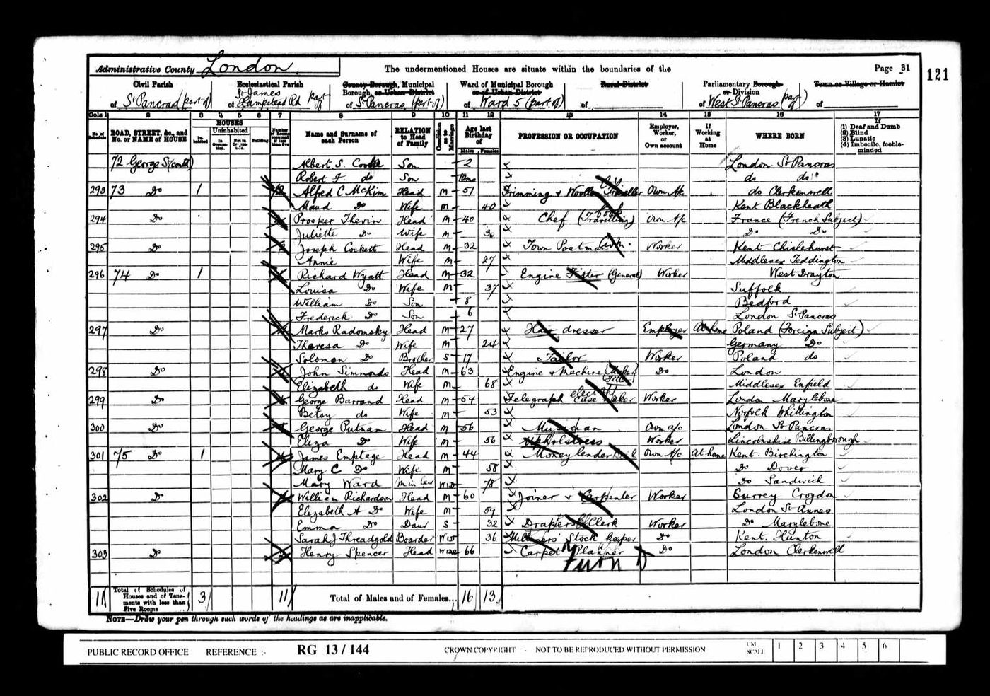 1901 census of George Barrand and Betsy Bennett
