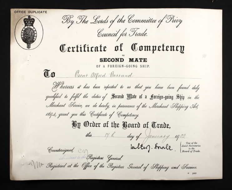 Certificate of Competency 1902 – 2nd Mate - 17th January, 1902