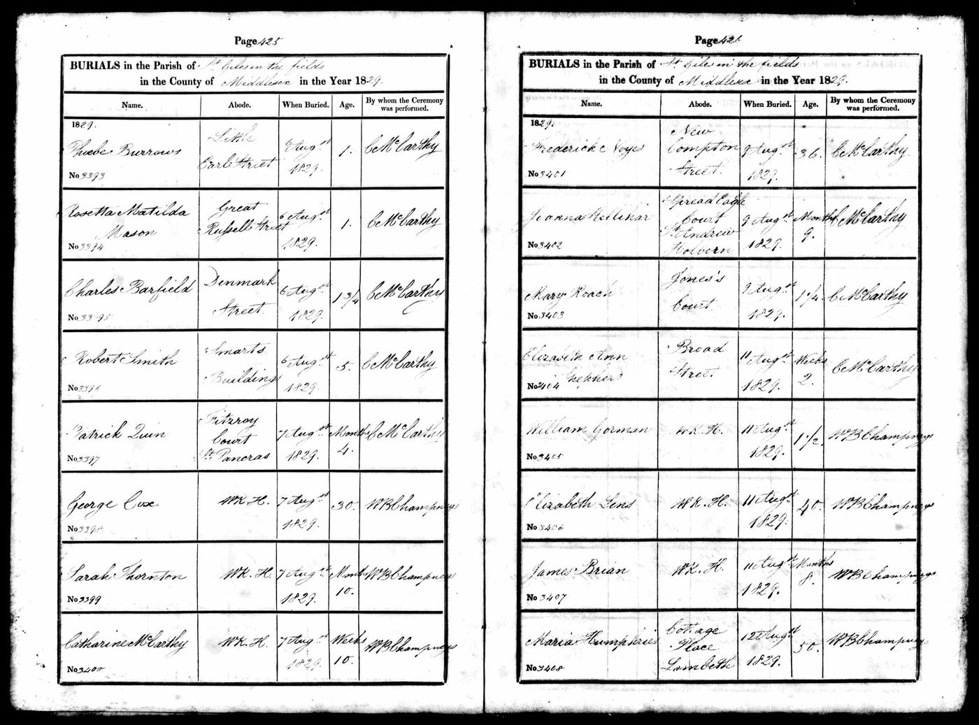 Burial Record of Phoebe “Burrows” – Little Earl Street