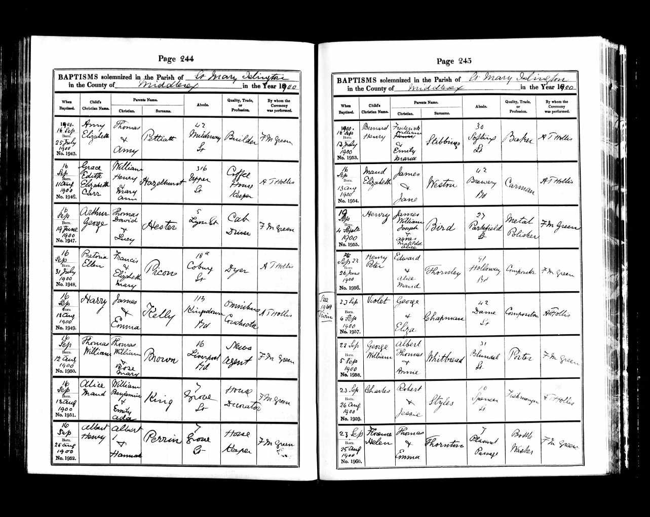 Baptism record of George William Whitbread