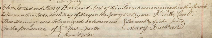 Marriage of John Jones to Mary Barrand