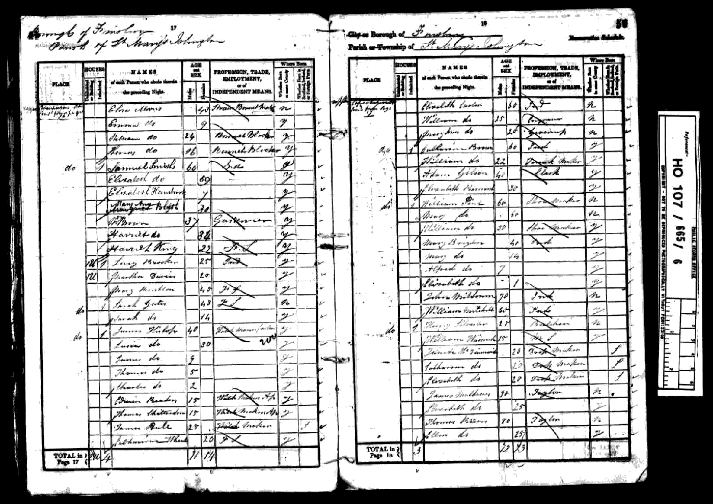 1841 Census showing Elizabeth Barrand at Copenhagen Street