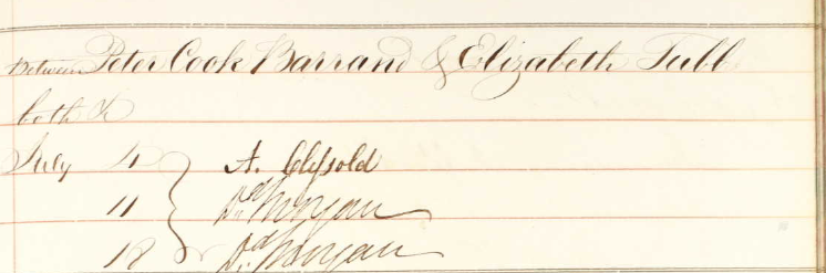 Banns of Marriage between Peter Cook Barrand and Elizabeth (Tubb) at St Martin in the Fields, London 1830