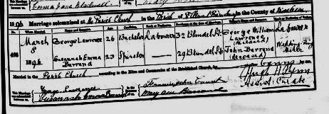 Marriage Certificate Susanna Emma Barrand and George Lawrence