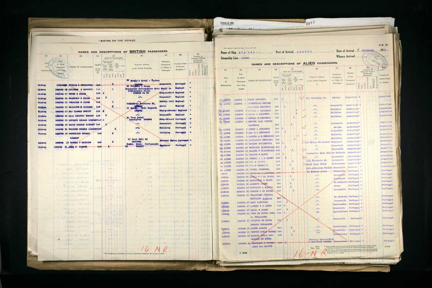 Travel documents of trip to Lisbon 1954