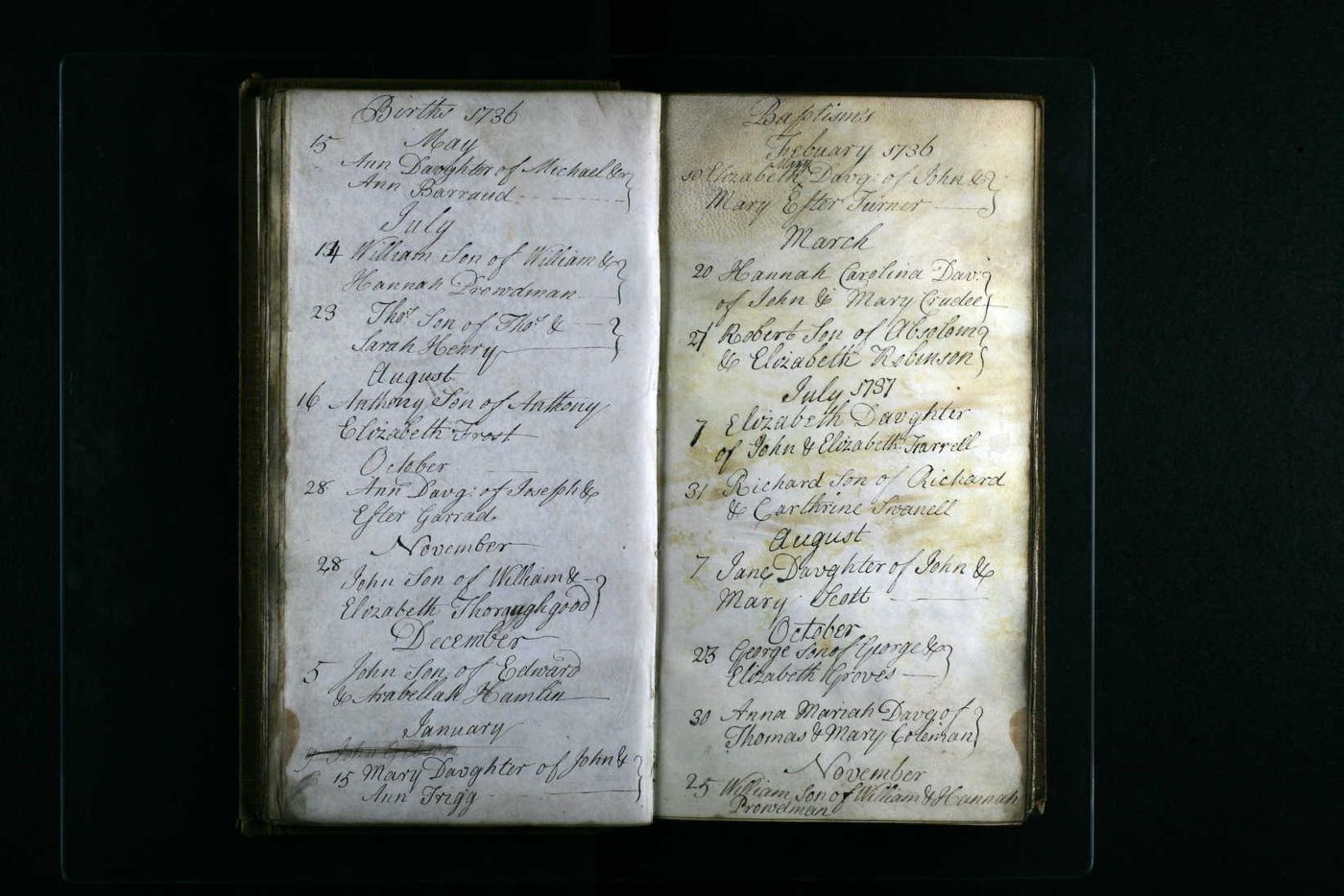 Birth record of Ann Barraud 15th May, 1736