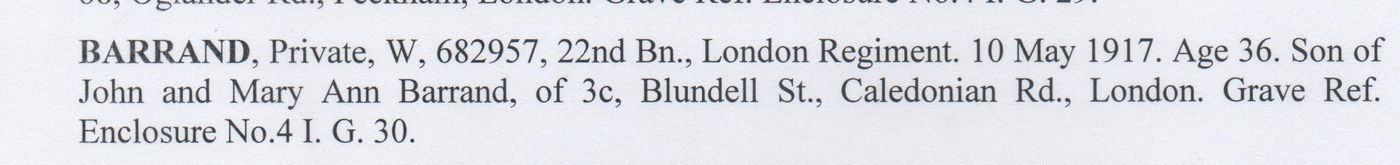 War Record of death of William Barrand