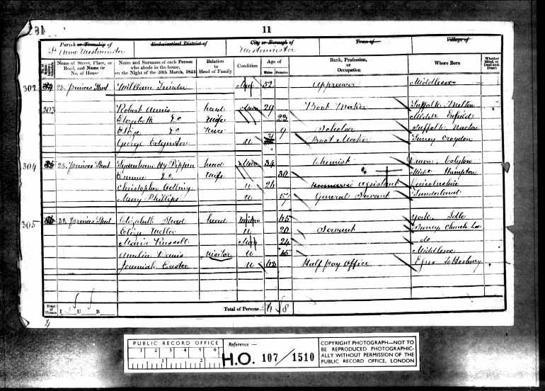 1851 Census 33, Princes Street, Soho