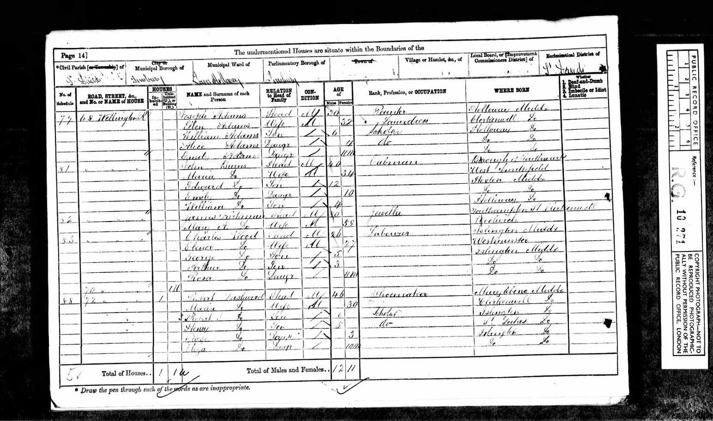 1871 Census, Eleanor Wood aged 27