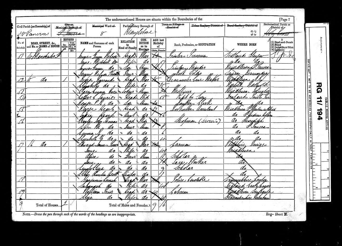 1881 census of George Barrand and Betsy Bennett