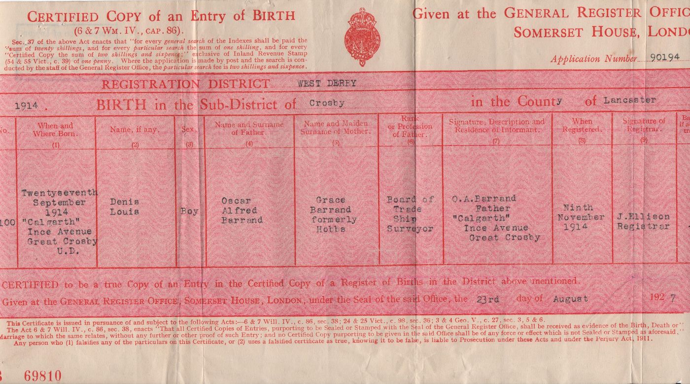 Birth Certificate Denis Louis Barrand