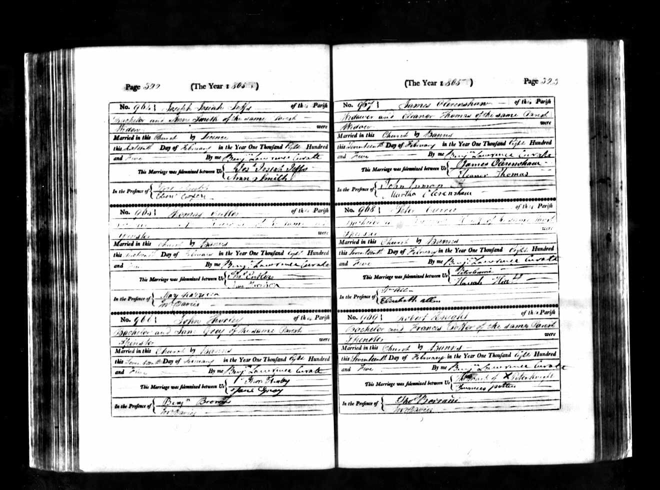 Marriage of Frances Potter to Robert Knight 17th February 1805 but signed as Peter Knight.