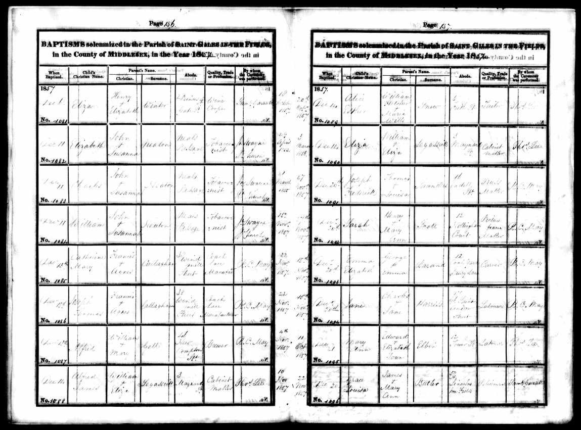 Baptism Record of Emma Elizabeth Barrand 1857