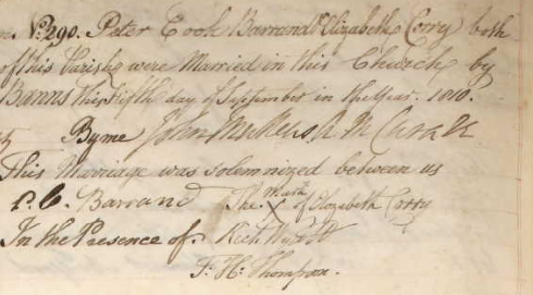 Record of marriage of Peter Cook Barrand and Elizabeth Corry
