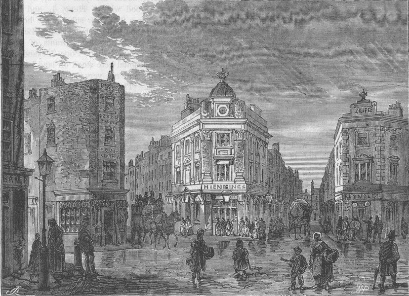 Seven Dials 1870 (Same location as above, but the centre pillar has been removed)