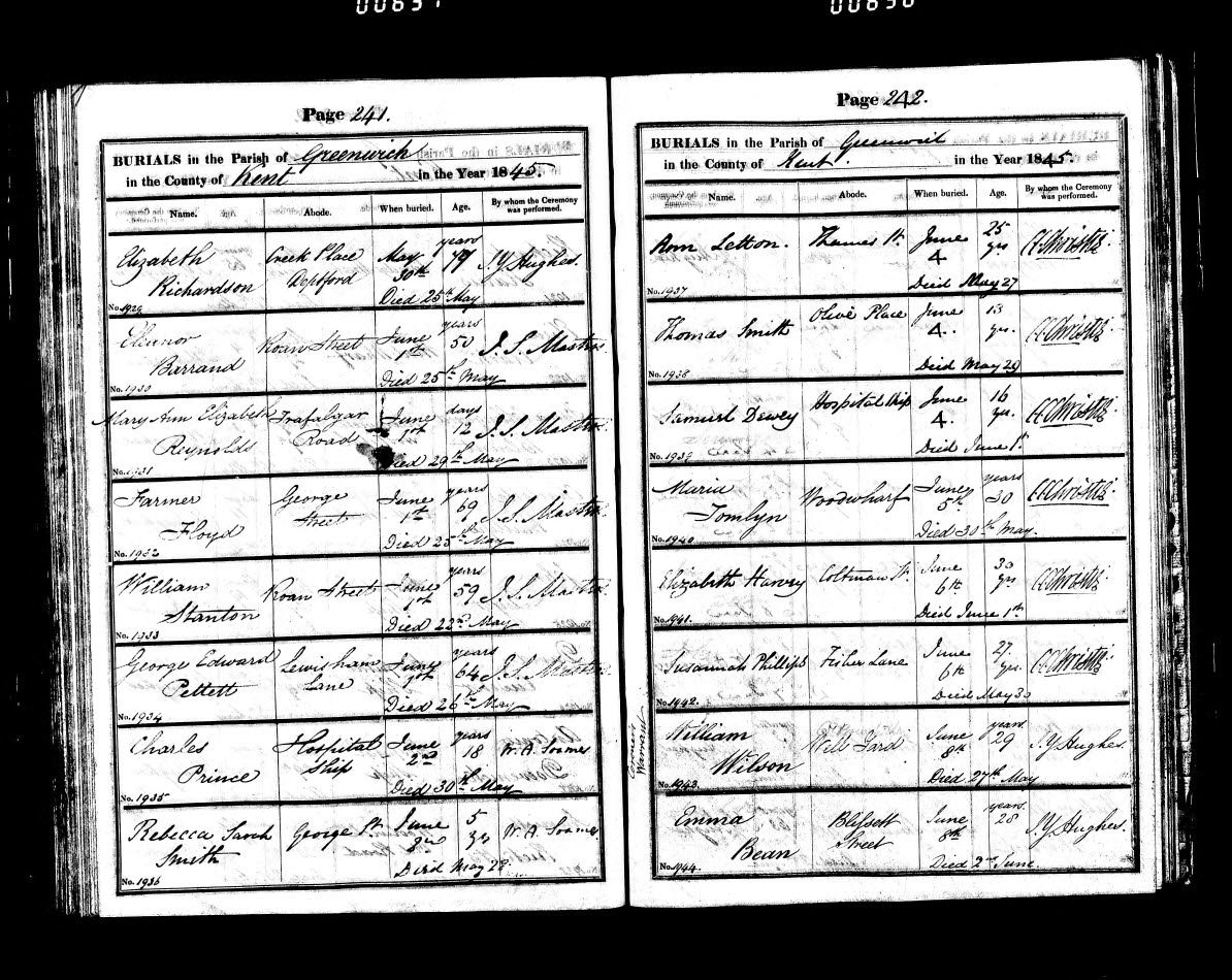 Burial record of Eleanor Barrand