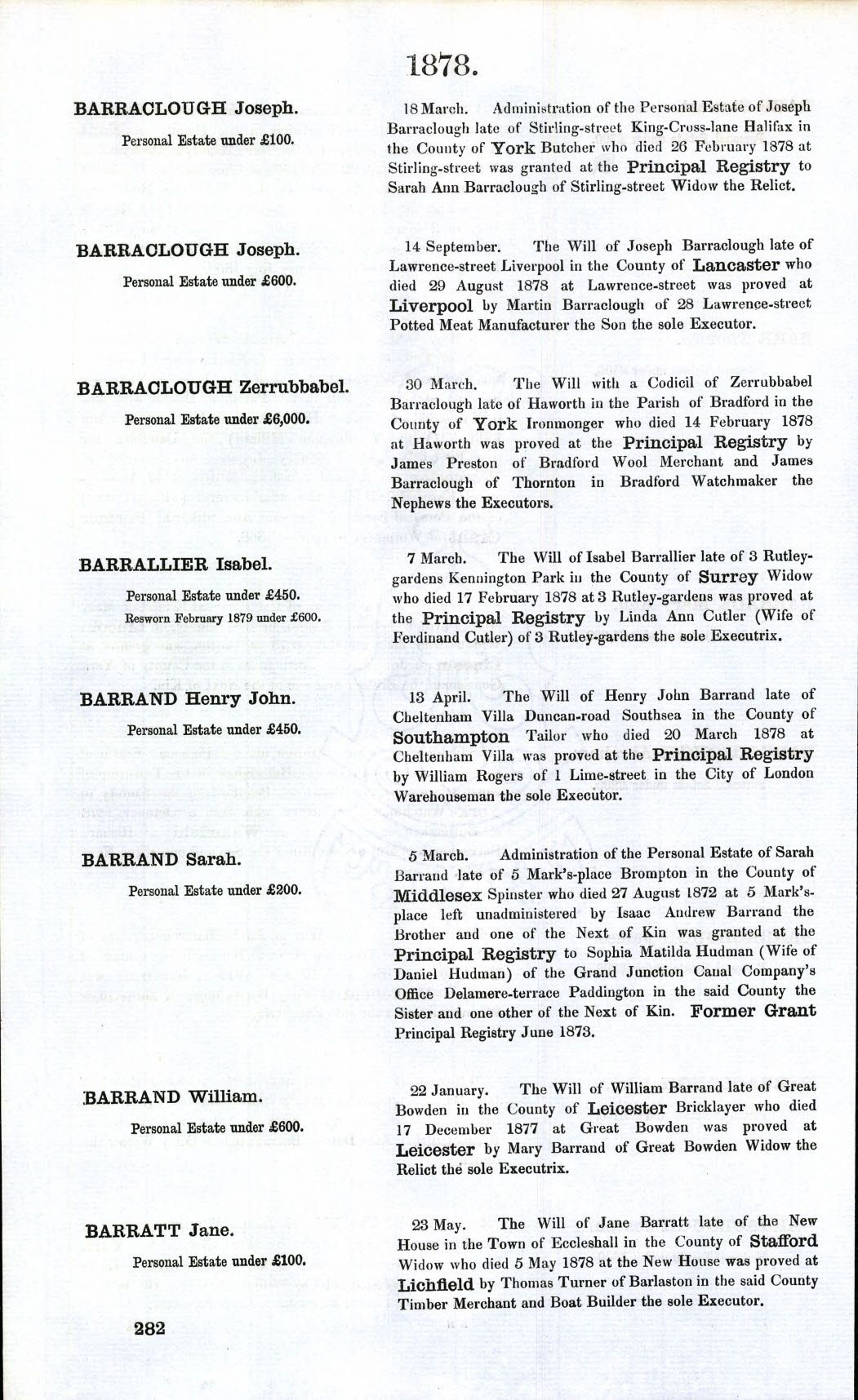 Will of Sarah Barrand – Re Administration