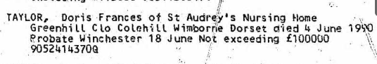 In a letter from Mary Head (daughter of Walter Charles Head) she states that Doris was married to a Taylor.