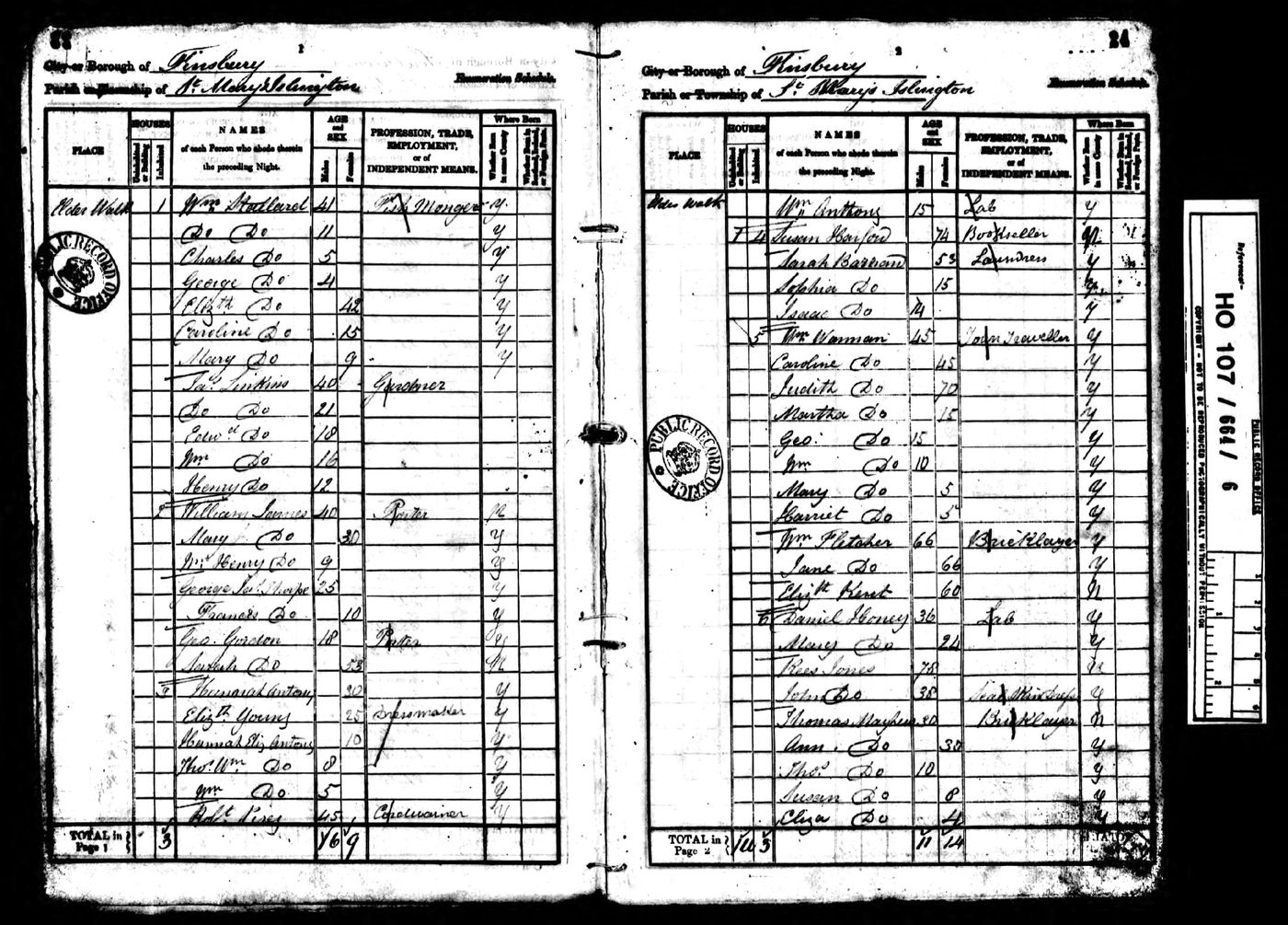 1841 Census – Sarah Took (widow) at 4, Elder Walk