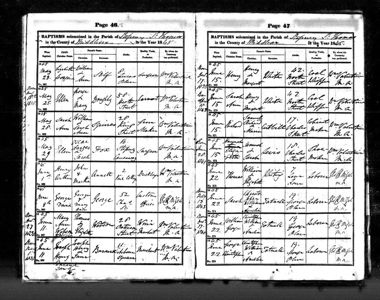 Baptism Record of Joseph Henry Barrand in 1845