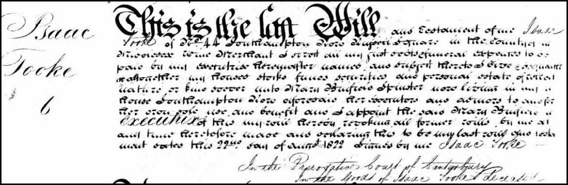 Inquest – Isaac Tooke Will of Isaac Tooke 1832