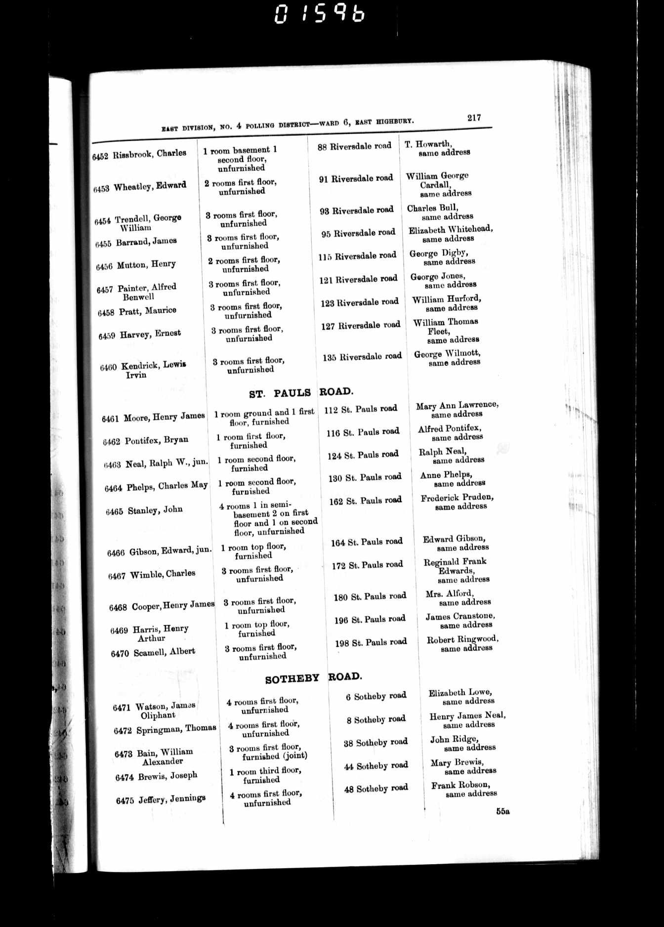 The 1897 Voters’ list showing James Barrand living at 95 Riversdale Road, Islington