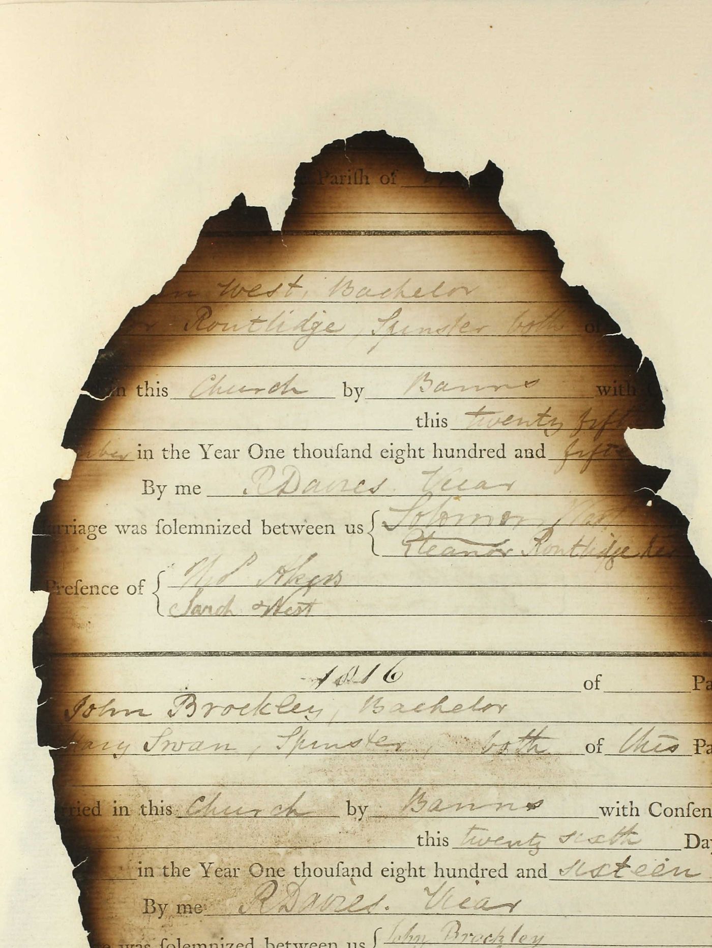 Marriage record of Solomon West and Eleanor Routeledge